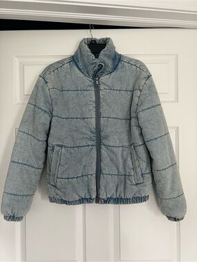 POPSUGAR Light Blue Denim-Look Puffer Jacket